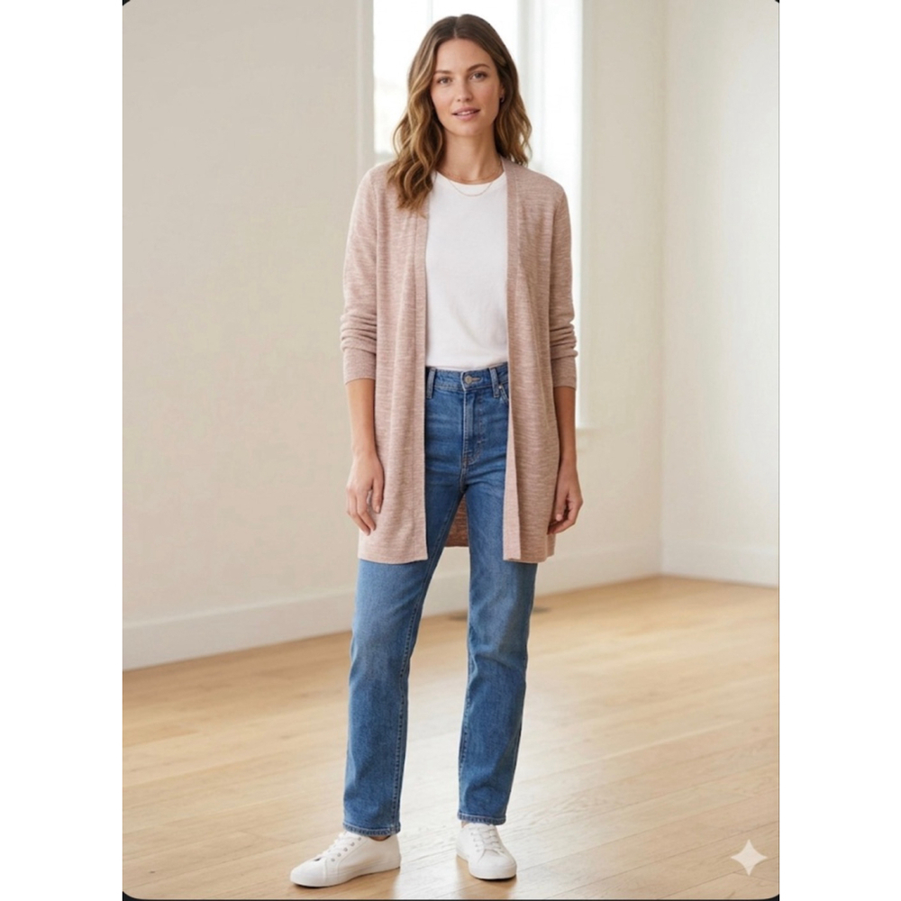 J.Jill Heathered Light Pink Open Front Cardigan Sweater M